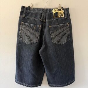 Y2K 2000s Baggy Denim Raw Blue Embroided Jorts Shorts Mens 32
